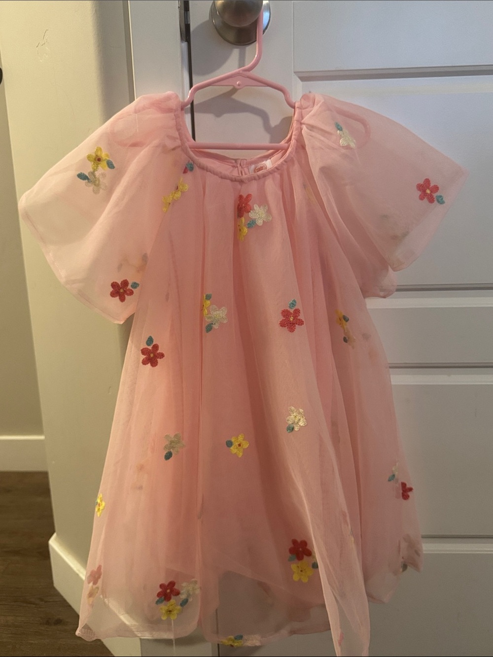 Pink Floral Embroidered Tulle Dress